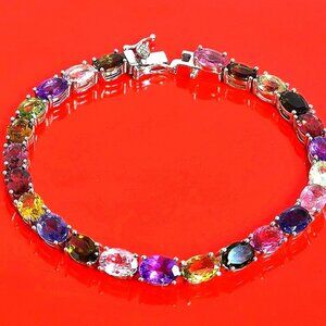 925 Sterling Silver Bracelet with Natural Amethyst Garnet IIolite